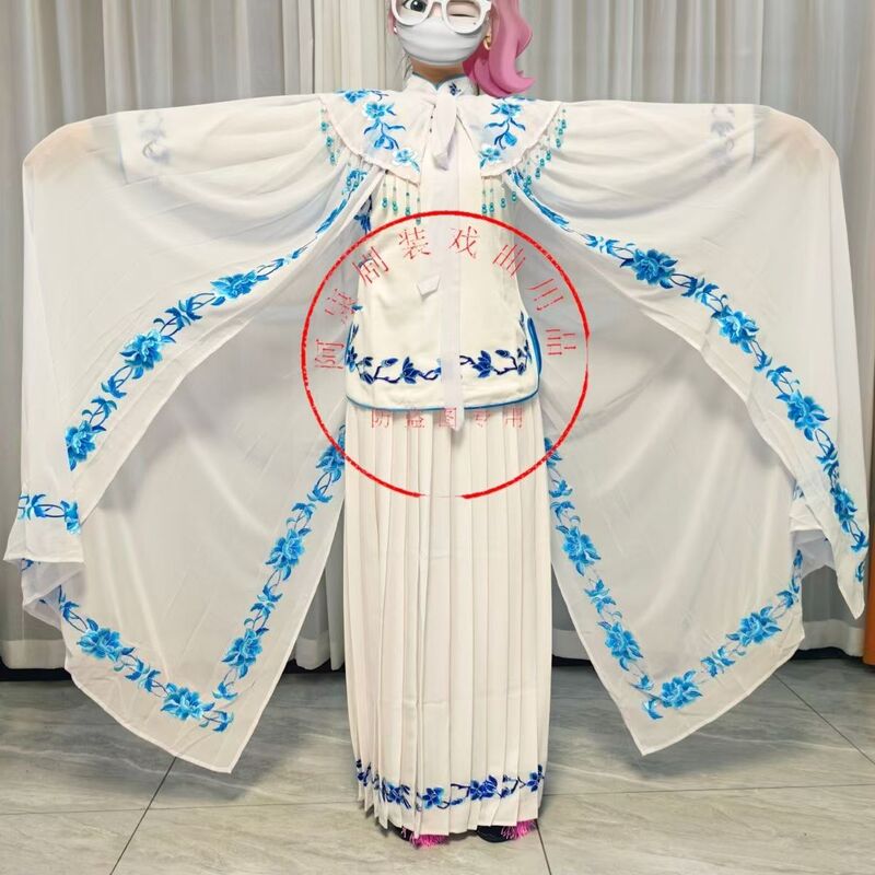 Opera Cloak, Yujie (Henan Opera) Large Performance Costume, Qin Xuemei Cloak, White Lace Shawl, Embroidered Gauze Cloak Opera Cloak, Yujie (Henan Opera) Large Performance Costume, Qin Xuemei Cloak, White Lace Shawl, Embroidered Gauze Cloak