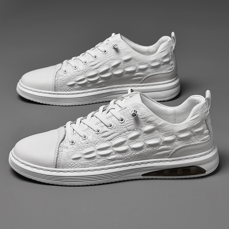 Air cushion bottom small white shoes men's genuine leather simple fashion Korean version low-top shoes all-match breathable four seasons crocodile pattern sneakers men