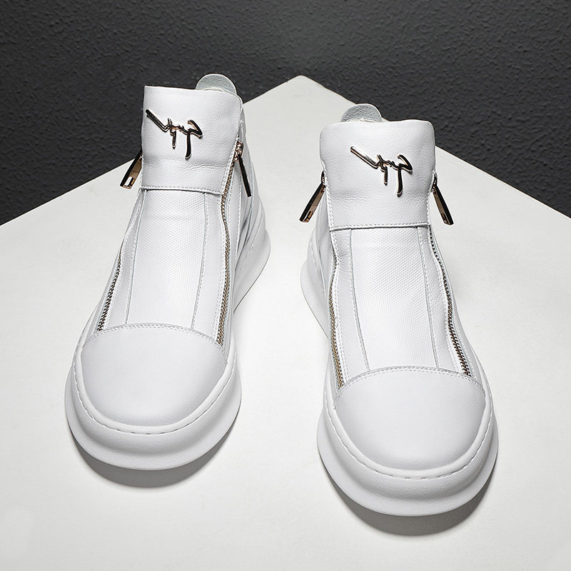 European station trendy brand high-top shoes white leather autumn and winter new casual white shoes Korean version all-match high-top men's sneakers