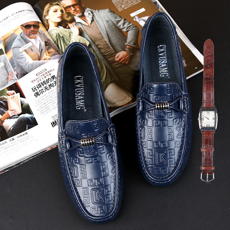 Tide brand beanie shoes men's first layer cowhide four seasons high-quality Korean version of the new style slip-on shoes leather driving shoes