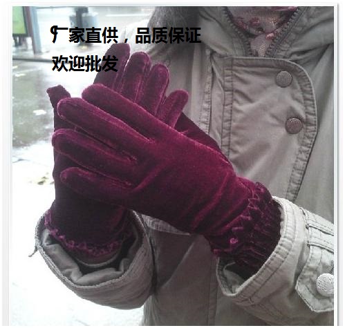 Luokou Golden Velvet Gloves Lace Golden Velvet Leisure Gloves Winter Warm Exercise Gloves