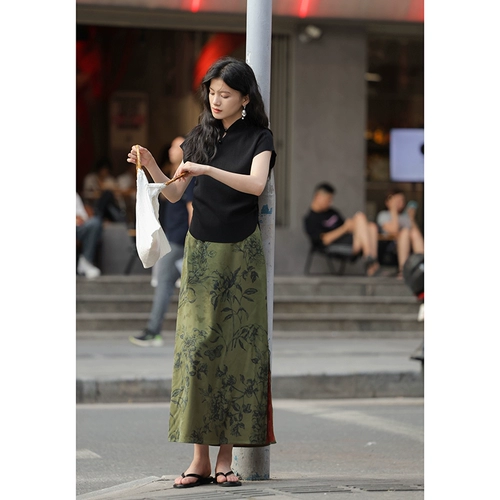 Летняя длинная юбка, китайский стиль, высокая талия