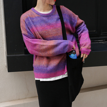 Finding rainbow stripe mohair sweater women autumn and winter 2021 New loose pullover sweater lazy wind