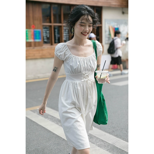 Приталенный белый корсет, платье, милая дизайнерская юбка, подходит для подростков, рукава фонарики, тренд сезона