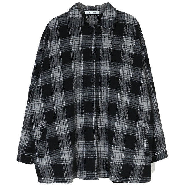 Miding black and white plaid shirt women's autumn and winter thickened shirt jacket brushed layering wear with fashionable spring and autumn tops