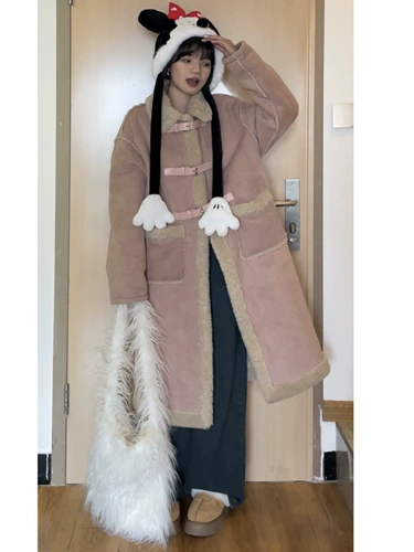 Средне-розовое шерстяное женское цельное шерстяное пальто ранней осени из грубой шерсти, маленький короткий стиль