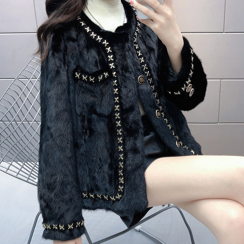 Haining whole mink fur 2021 new mink small fragrance long-sleeved coat fur net red young mink coat