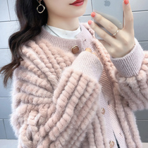 2021 new Haining fur coat womens high-end imported mink hand-woven mink fur youthful lazy style