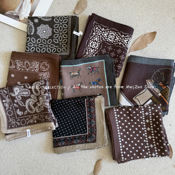 Amber streamer maillard color brown floral small square scarf women's atmosphere retro silk scarf headscarf headband accessories