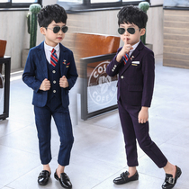 Spring and Autumn New Childrens Suit Set Three Piece Dress Set British Style Boys Korean Small Suit Tide