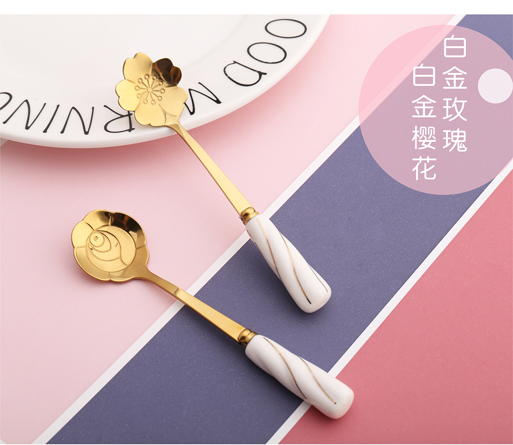 Tay cầm bằng gốm hoa lưới bằng thép không gỉ màu đỏ anh đào thìa cà phê sáng tạo thìa gia đình thìa thìa sáng tạo tráng miệng - Cà phê phin pha cafe inox lớn