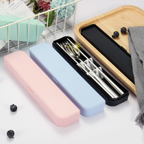 Net red 304 stainless steel fork spoon chopstick outdoor portable cutlery three-piece home rice spoon thickened anti-slip chopstick cute