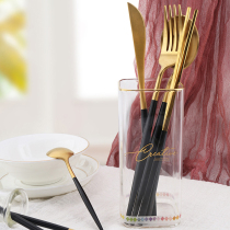 Elegant black Portuguese West cutlery European style net red 304 stainless steel steak knife fork spoon chopstick four pieces of dress gift box