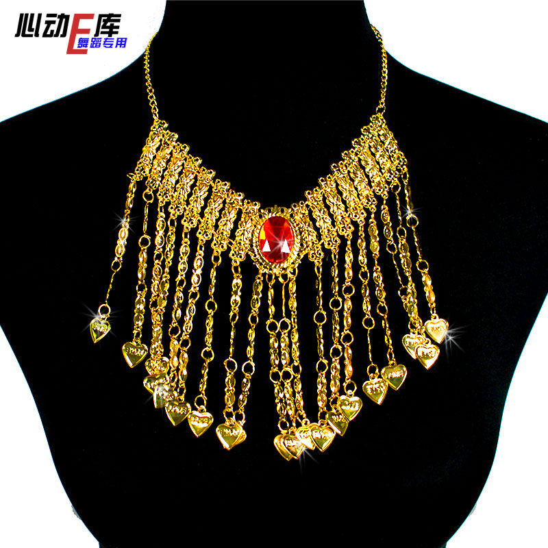 Yiwu factory price) Indian belly dance accessories accessories) New large red drill flow Su Long Hanging Ears Peach Heart Necklace
