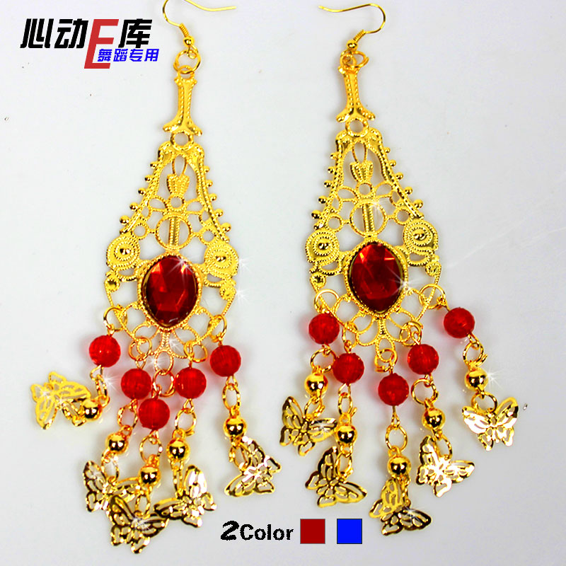 Yiwu factory price ) pure hand - hand ruby butterfly earrings with Indian belly dance accessories - national wind ornaments