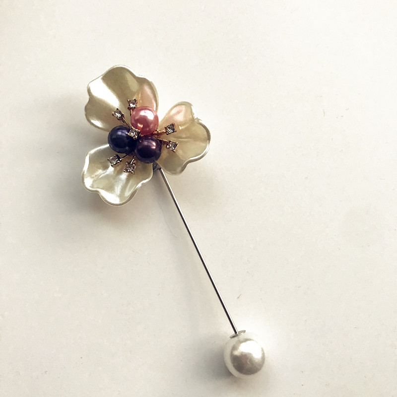 Phiên bản Hàn Quốc của rhinestone ngọc trai giả vỏ hoa tua rua trâm cài khí chất hoang dã áo pin cao cấp hoa cài áo