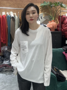 Anxia Pocket Letter Print Long-Sleeve Base T-Shirt Top