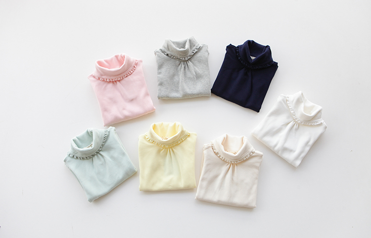 Áo thun nữ dáng lửng nữ mùa thu 2018 cotton hoang dã dài tay ren áo sơ mi màu bé gái cổ cao quần áo trẻ sơ sinh
