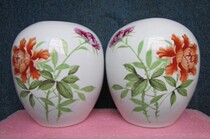Antique porcelain Hunan Leidashi Porcelain Factory pastel flowers and winter melon jars a pair of self-reliance and hard work