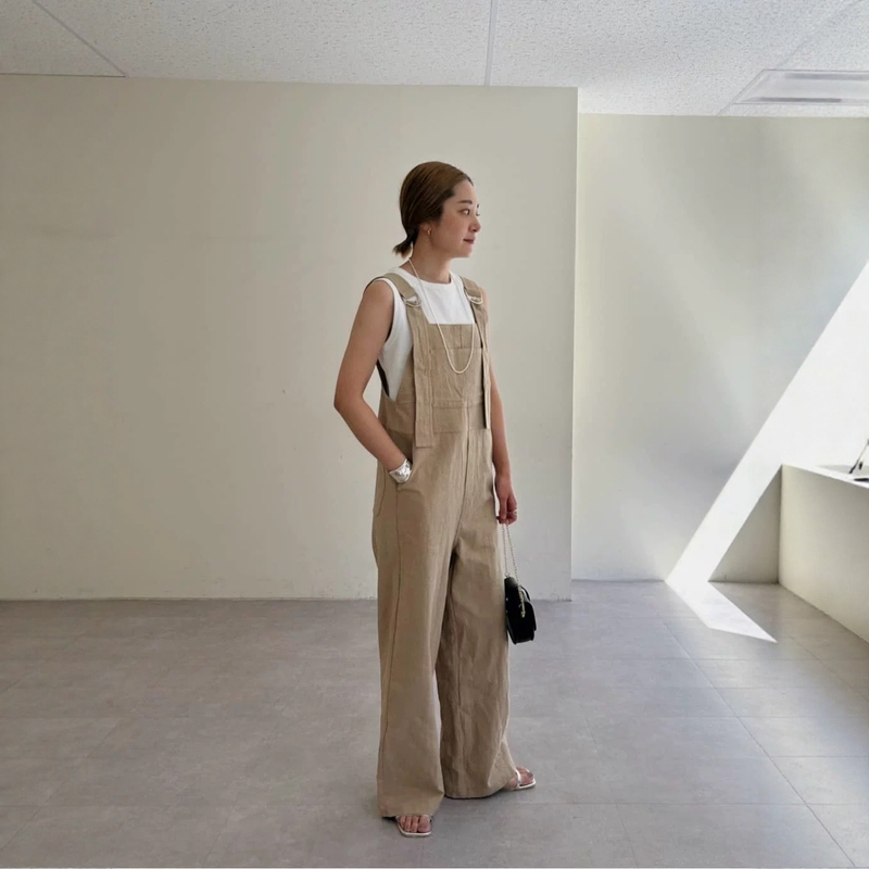 Japanese-Style Pleated Textured Cotton-Linen Multi-Pocket Design Straight-Leg Wide-Leg Casual Overalls