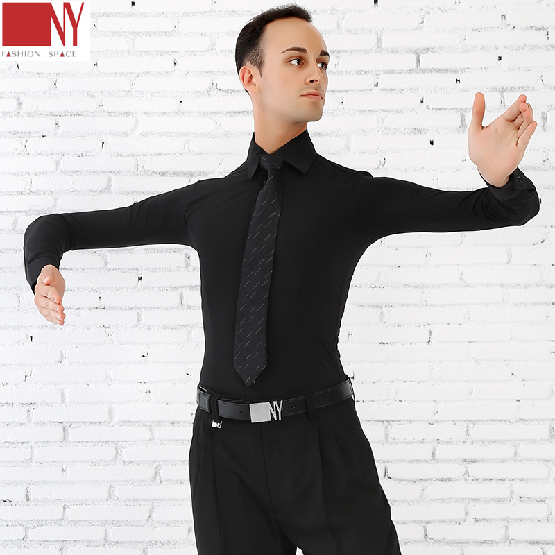 Men's elastic long-sleeved shirt men's casual training clothes Latin modern dance shirt new model listing hot