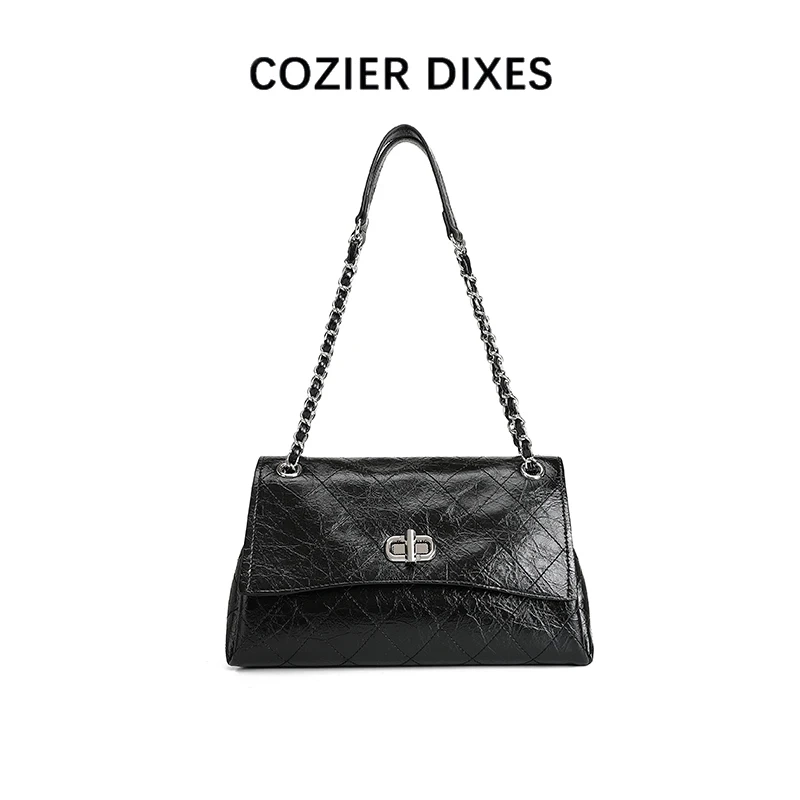 Cozier Dixes Black Hourglass Small Square Bag Women's Bag Black Diamond Pattern Chain Bag Shoulder Bag Cozier Dixes Black Hourglass Small Square Bag Women's Bag Black Diamond Pattern Chain Bag Shoulder Bag