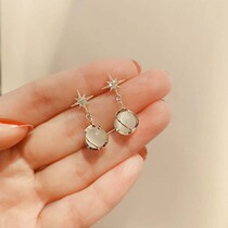 Eight stars Cats Eye earrings womens short small new earrings 2020 Summer models wild 925 silver needle