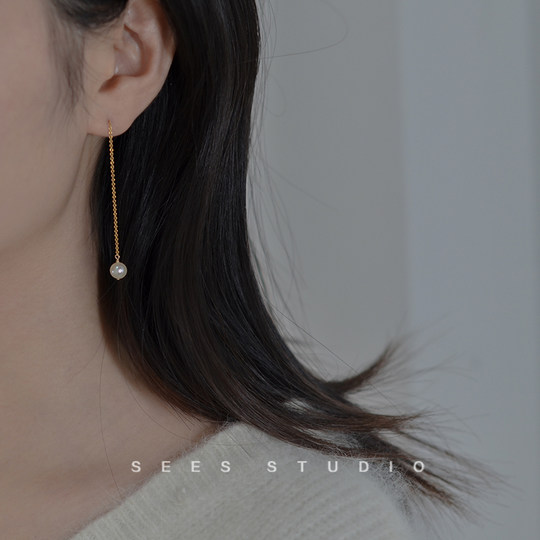 Natural freshwater pearl tassel earrings for women, cool style, simple long face-slimming earrings, 14k gold-filled