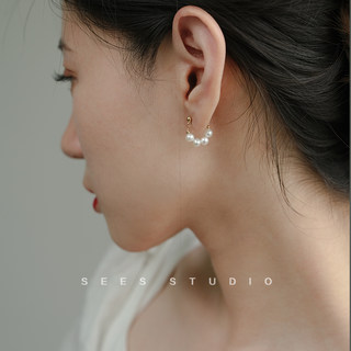 [Niche Design] Natural Pearl Earrings, Vintage Hong Kong Style, Simple, Small, Versatile Earrings, 14K Gold-Plated Jewelry