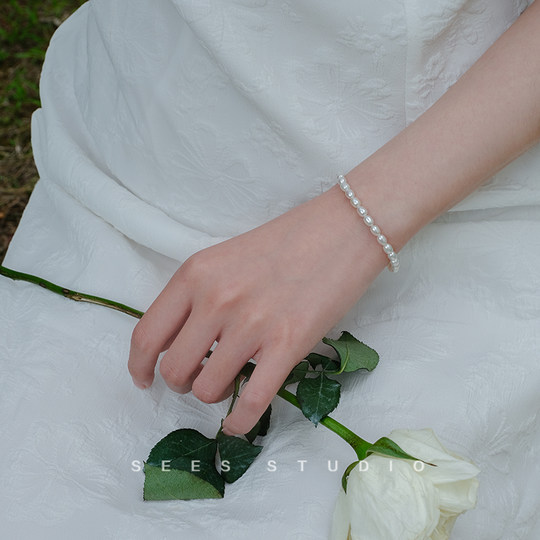 SEES natural freshwater millet grain real pearl bracelet for women, simple retro design, 14k gold-filled/hangable pendant