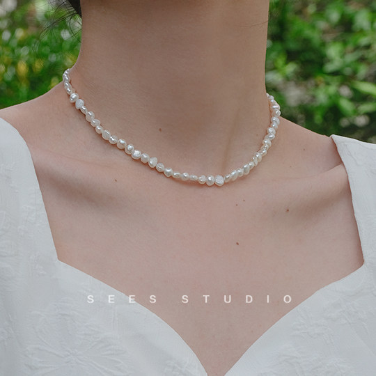 Baroque heterosexual irregular natural freshwater pearl necklace clavicle chain 14k gold filled