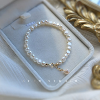 Natural Baroque Irregular Shaped Natural Freshwater Pearl Bracelet Design Niche Simple 14K Gold Non-Fading