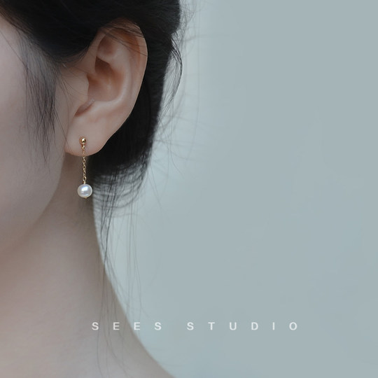 The wind is blowing, natural true freshwater white small pearl earrings, women's retro style long earrings/handmade