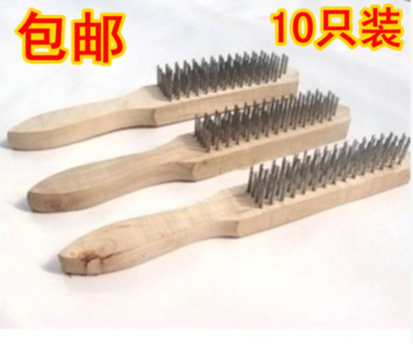 Large number wooden handle steel wire brushed rust brush cleaning brush to rust brushed fish scale brushed plate brushed hard coarse silk