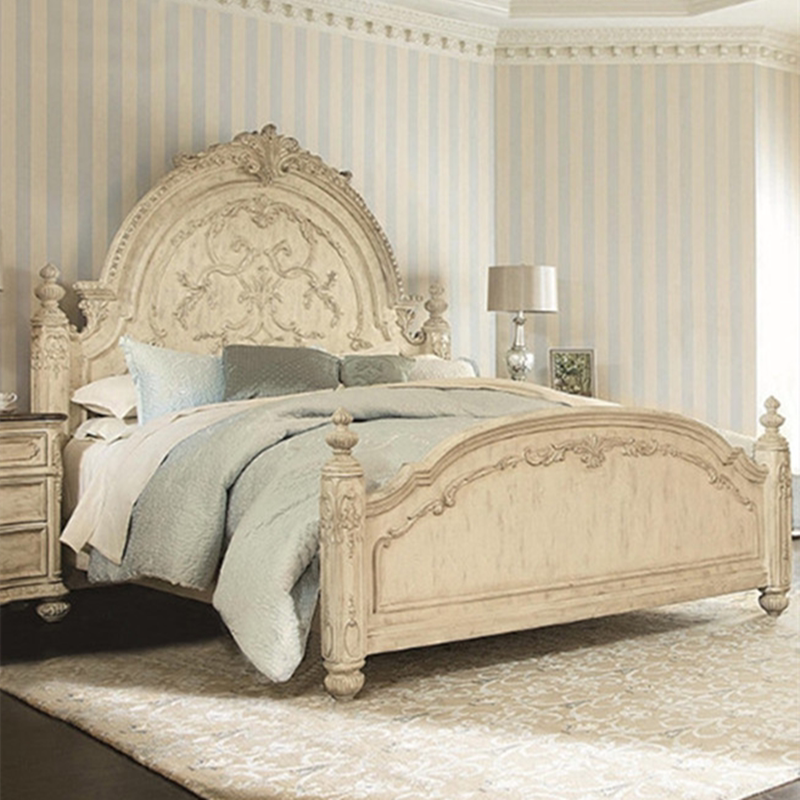 French-Style Vintage Solid Wood Carved Gold-Painted Bed for Master Bedroom, 2m Large Bed, European-Style Double Wedding Bed, American-Style Princess Bed in Stock French-Style Vintage Solid Wood Carved Gold-Painted Bed for Master Bedroom, 2m Large Bed, European-Style Double Wedding Bed, American-Style Princess Bed in Stock