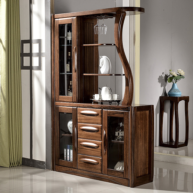 Full solid wood Genguan Septutor's dining room Dining Room Door Hall Partitions room Double-sided cabinet Modern Chinese black walnut wood furniture