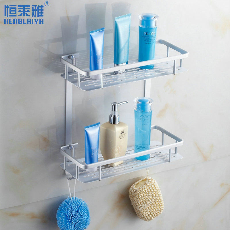 Space Aluminum Bathroom Shelve Makeup Room 2 Floors Double-layer Shelf Bathroom Bathroom Pendant Square Wall-mounted