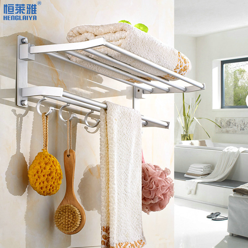 Towel rack-free space aluminum bath towel rack Bathroom cosmetic rooms folded bathroom hardware hanging pin