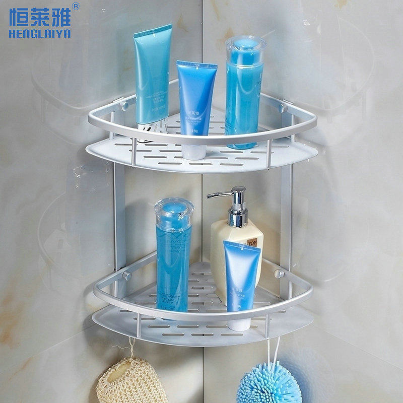 Henglaiya powder room shelf wall-mounted space aluminum bathroom shelf 2-layer double-layer tripod bathroom pendant