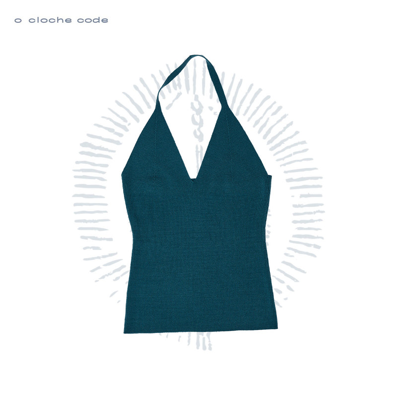O Cloche Code 26Aw Wool Knit Halter Neck Camisole V-Neck Slim Fit Vintage Sleeveless Tank Top
