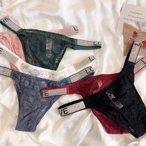 European and American style sexy transparent lace low waist micro-T briefs with diamond edge comfortable non-trace breathable underwear bottoms