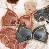 Sexy satin lace lace free of steel ring small breasts to collect side milk underwear latex cotton silk bra suit up to the top