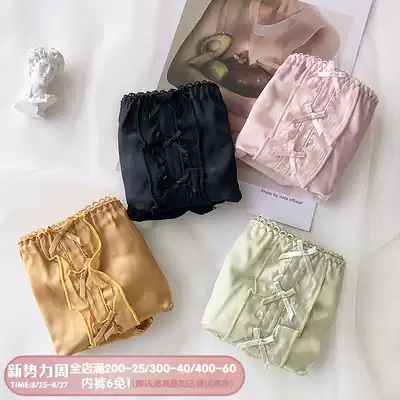 Japanese satin cotton bow girl panties medium and low waist briefs Cotton comfortable safety pants student sweet