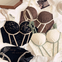Autumn Winter Banging hair Lingerie Suit without steel ring coaling to collect auxiliary milk Thick Cup Lace Bra Latex Cotton Milk Cover
