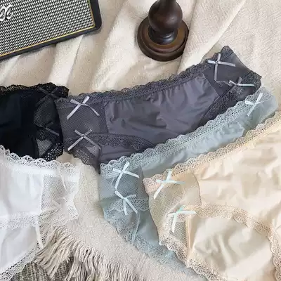 ins Morandi color light milk screen yarn bow sexy medium and low waist panties seamless cotton briefs