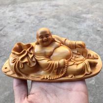 Cliff Berk Yellow Poplar Wood Sculpture Buddha Pendulum solid wood engraving large belly Buddha cloth bag Mall car in-car Boon safety