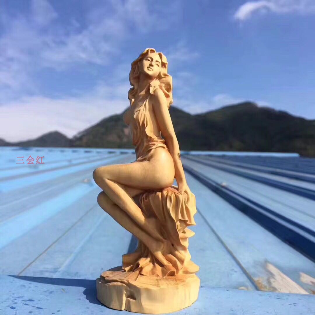 Cliff Berk Yellow Poplar Wood Carving Goddess Swing Piece Home Living Room Solid Wood Engraving Craft Gift Hem Accessories Office Bogu Shelf Adornment