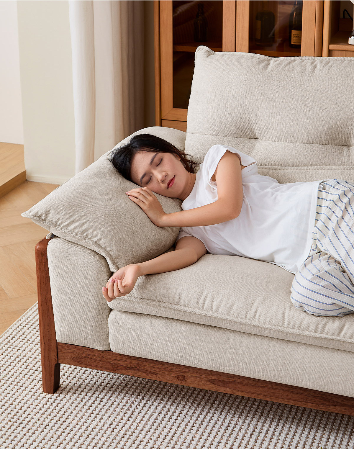  Диван из натурального дерева для гостиной, зеленая ткань, новая коллекция 