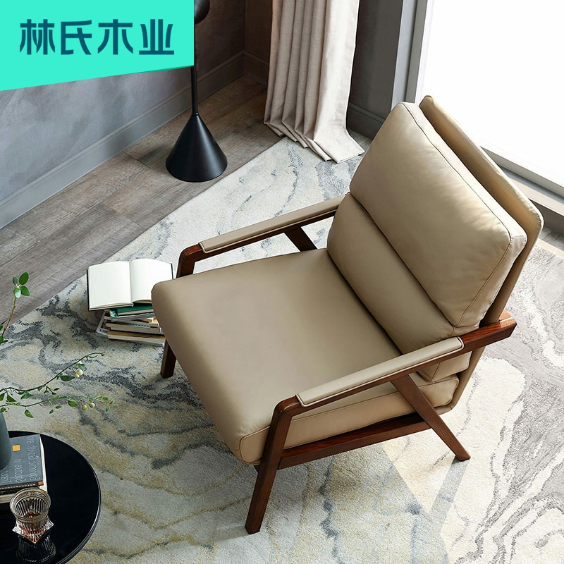 lin's wood industry northern europe single solid wood frame leather sofa chair small family living room fabric leisure single chair rbg4q