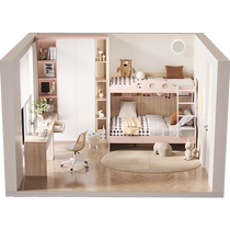 Lins Home Furnishing two-story second-child childrens room with upper and lower beds double bed and wardrobe in one small apartment customized for the whole house